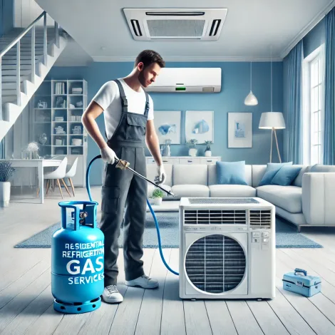 DALL&middot;E 2025-02-24 12.02.57 - A visually striking advertisement-style image representing residential refrigeration gas services. The scene features a professional technician refill